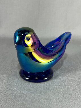 Leo Ward Carnival Iridescent Arkansas Cobalt Blue Bird Of Happiness Art Glass